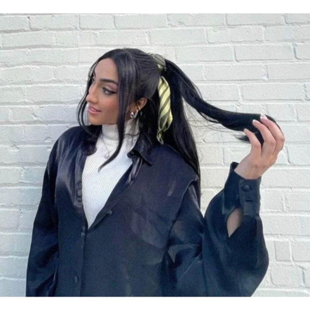 INH X RAYE RAYE Gorgeous Green Satin Scarf - Picture 4 of 5